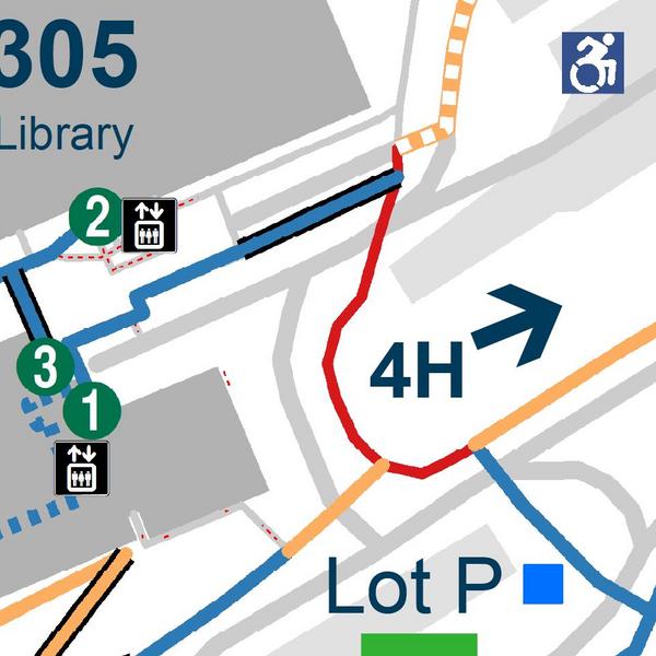 Map of barrier-free routes. Click here to access the Wayfinding Resources. 